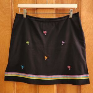 Y2K Bamboo Trader Black Mini Skort Embroidered w/ Colorful Palm Trees, Sz 8